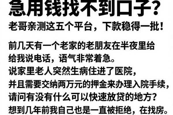 急用钱找不到口子？老哥亲测这五个平台，下款稳得一批！
