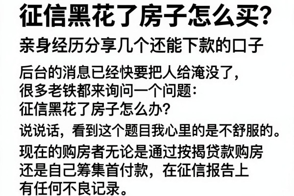 征信黑花了房子怎么买？亲身经历分享几个还能下款的口子