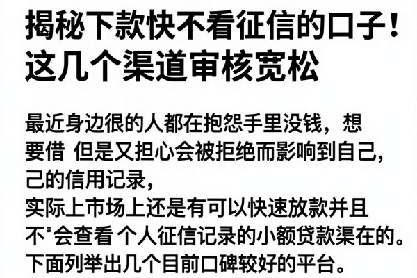 揭秘下款快不看征信的口子，这几个渠道审核宽松