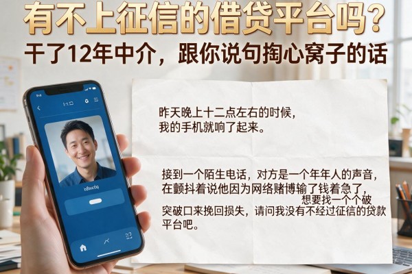 有不上征信的借贷平台吗？干了12年中介，跟你说句掏心窝子的话