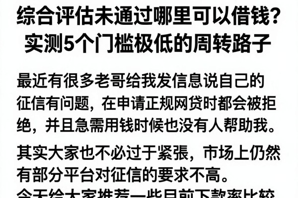 综合评估未通过哪里可以借钱？实测5个门槛极低的周转路子