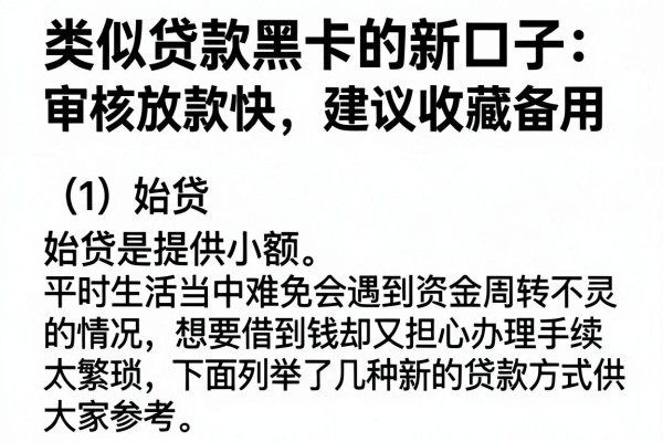 类似贷款黑卡的新口子：审核放款快，建议收藏备用