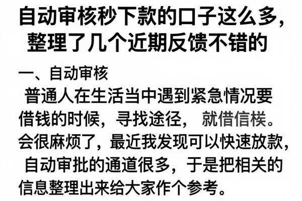 自动审核秒下款的口子这么多，整理了几个近期反馈不错的