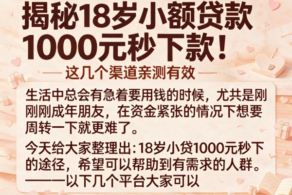 揭秘18岁小额贷款1000元秒下款，这几个渠道亲测有效