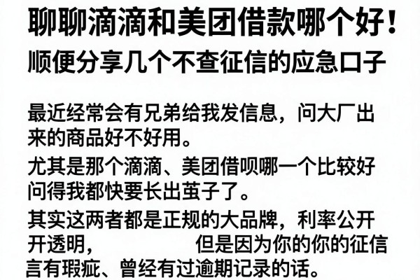 聊聊滴滴和美团借款哪个好，顺便分享几个不查征信的应急口子