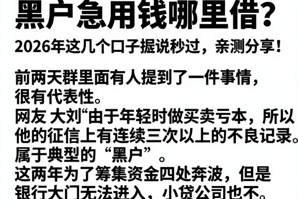 黑户急用钱哪里借？2026年这几个口子据说秒过，亲测分享！