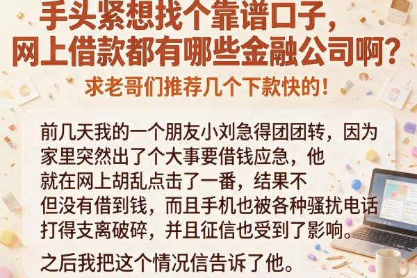 手头紧想找个靠谱口子，网上借款都有哪些金融公司啊？求老哥们推荐几个下款快的！