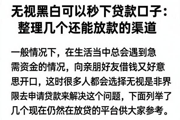无视黑白可以秒下贷款口子：整理几个还能放款的渠道