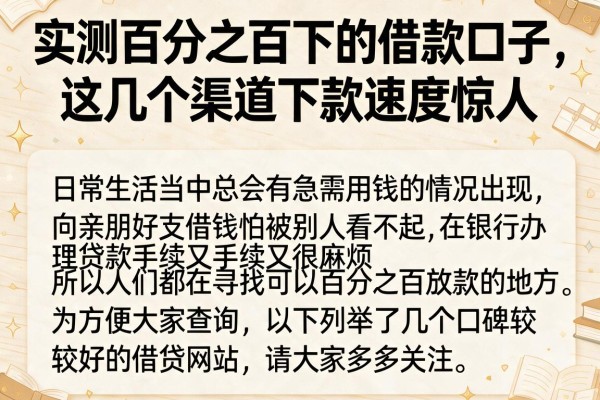 实测百分之百下的借款口子，这几个渠道下款速度惊人