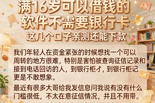 满16岁可以借钱的软件不需要银行卡，这几个口子亲测还能下款
