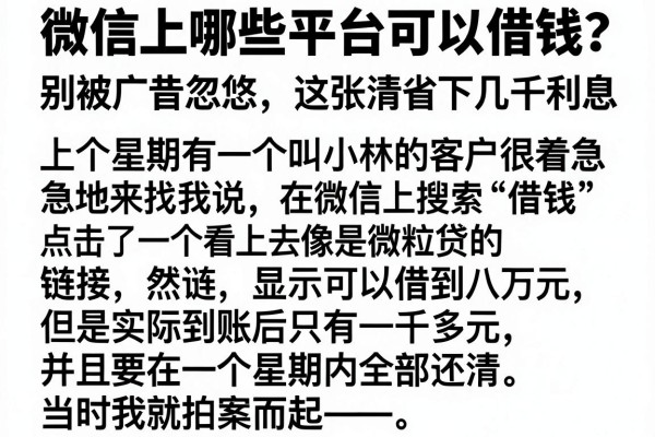 微信上哪些平台可以借钱？别被广告忽悠，这张清单帮你省下几千利息