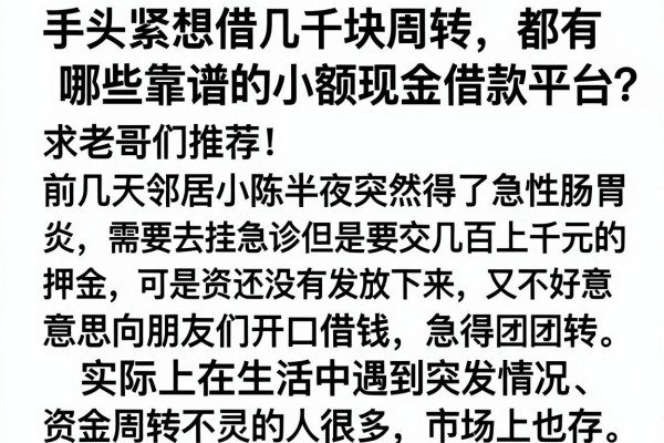 手头紧想借几千块周转，都有哪些靠谱的小额现金借款平台？求老哥们推荐！