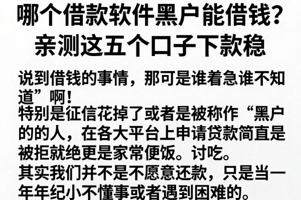 哪个借款软件黑户能借钱？亲测这五个口子下款稳