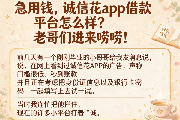 急用钱，诚信花app借款平台怎么样？老哥们进来唠唠！