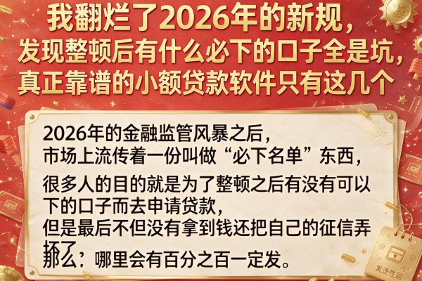 我翻烂了2026年的新规，发现整顿后有什么必下的口子全是坑，真正靠谱的小额贷款软件只有这几个