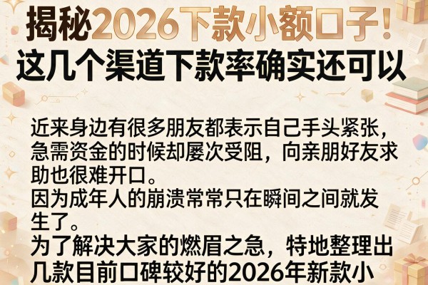 揭秘2026下款小额口子，这几个渠道下款率确实还可以