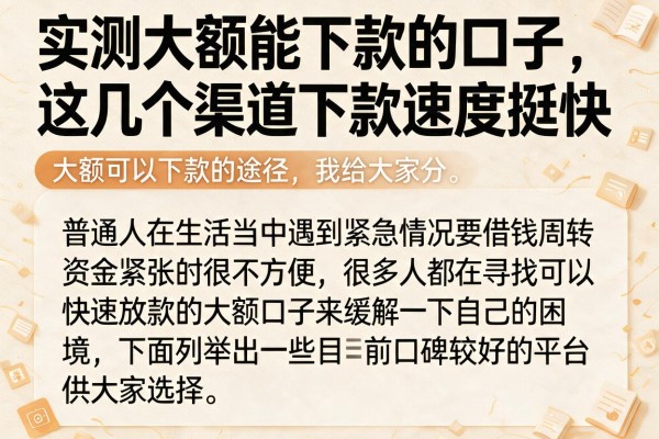 实测大额能下款的口子，这几个渠道下款速度挺快