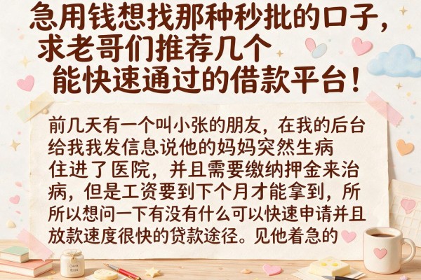 急用钱想找那种秒批的口子，求老哥们推荐几个能快速通过的借款平台！