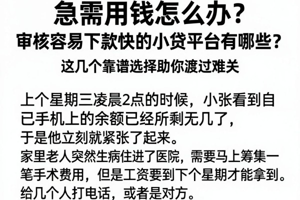 急需用钱怎么办？审核容易下款快的小贷平台有哪些？这几个靠谱选择助你渡过难关