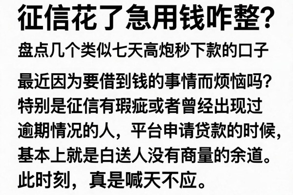 征信花了急用钱咋整？盘点几个类似七天高炮秒下款的口子