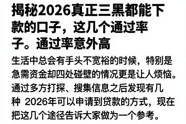 揭秘2026真正三黑都能下款的口子，这几个通过率意外高