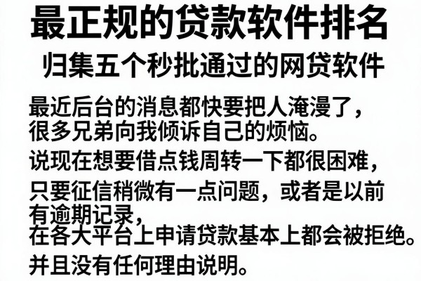 最正规的贷款软件排名，归集五个秒批通过的网贷软件