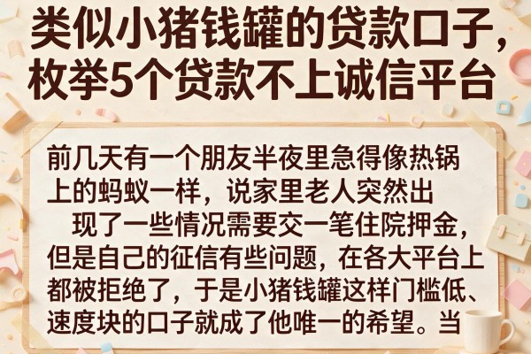 类似小猪钱罐的贷款口子，枚举5个贷款不上诚信平台的app