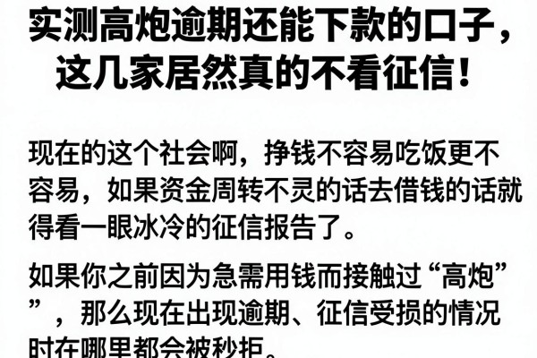 实测高炮逾期还能下款的口子，这几家居然真的不看征信！