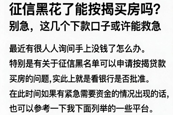 征信黑花了能按揭买房吗？别急，这几个下款口子或许能救急