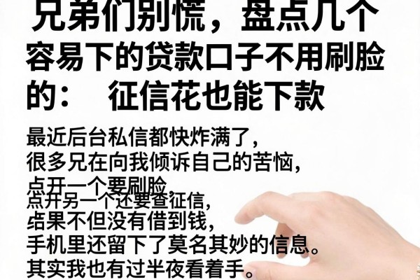 兄弟们别慌，盘点几个容易下的贷款口子不用刷脸的，征信花也能下款