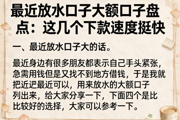 最近放水口子大额口子盘点：这几个下款速度挺快