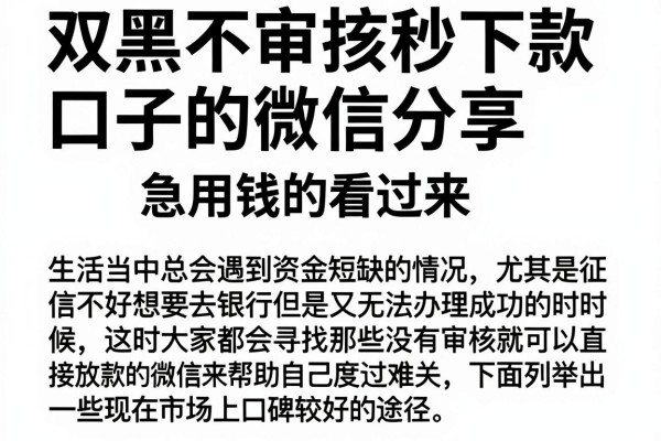 双黑不审核秒下款口子的微信分享，急用钱的看过来