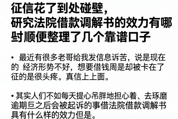 征信花了到处碰壁，研究法院借款调解书的效力有哪些时顺便整理了几个靠谱口子