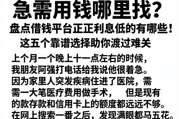 急需用钱哪里找？盘点借钱平台正规利息低的有哪些，这五个靠谱选择助你渡过难关