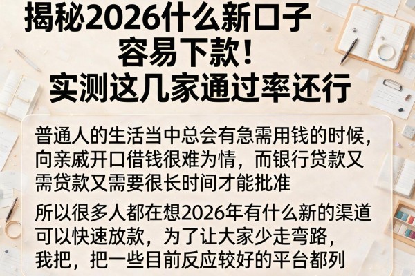 揭秘2026什么新口子容易下款，实测这几家通过率还行