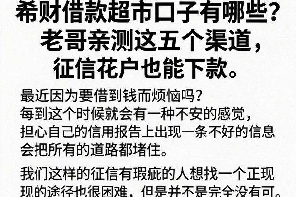 希财借款超市口子有哪些？老哥亲测这五个渠道，征信花户也能下款