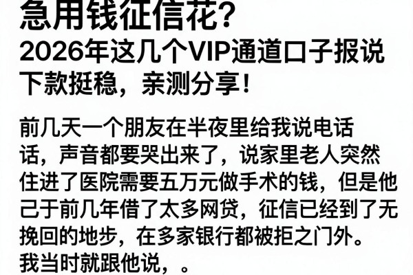 急用钱征信花？2026年这几个VIP通道口子据说下款挺稳，亲测分享！