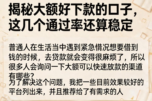 揭秘大额好下款的口子，这几个通过率还算稳定