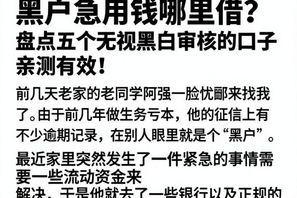 黑户急用钱哪里借？盘点五个无视黑白审核的口子，亲测有效！