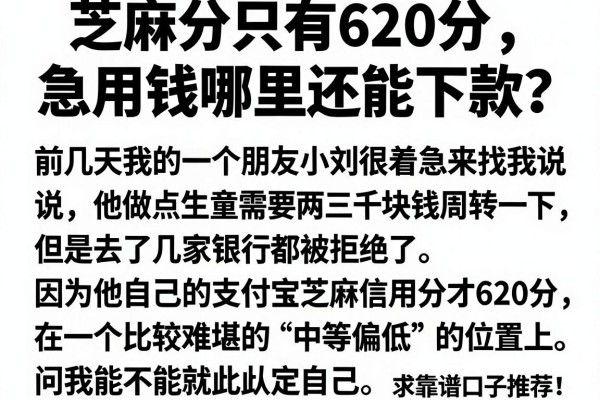 芝麻分只有620分，急用钱哪里还能下款？求靠谱口子推荐！