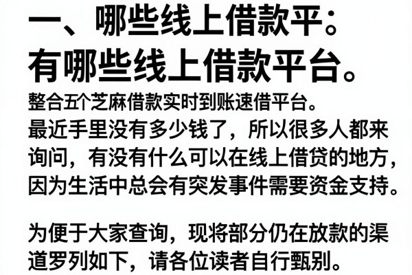 有哪些线上借款平台，整合五个芝麻借款实时到账速借平台