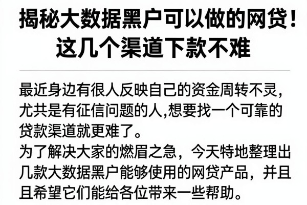 揭秘大数据黑户可以做的网贷，这几个渠道下款不难