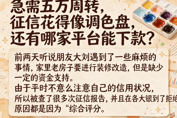 急需五万周转，征信花得像调色盘，还有哪家平台能下款？
