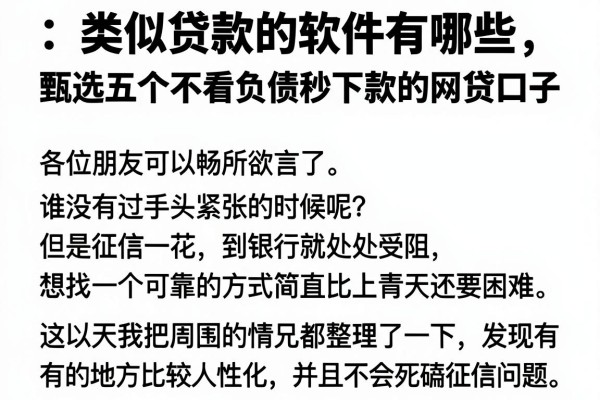 类似贷款的软件有哪些，甄选五个不看负债秒下款的网贷口子