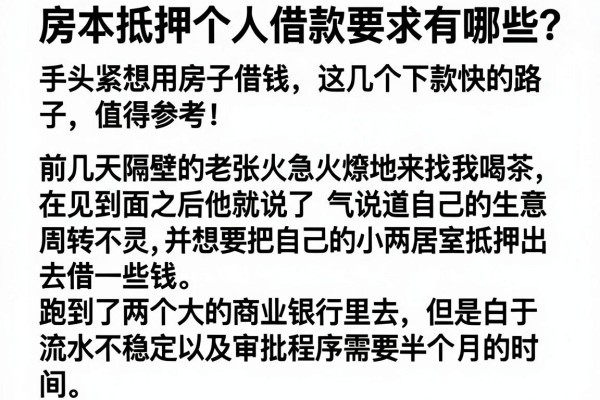 房本抵押个人借款要求有哪些？手头紧想用房子借钱，这几个下款快的路子值得参考！