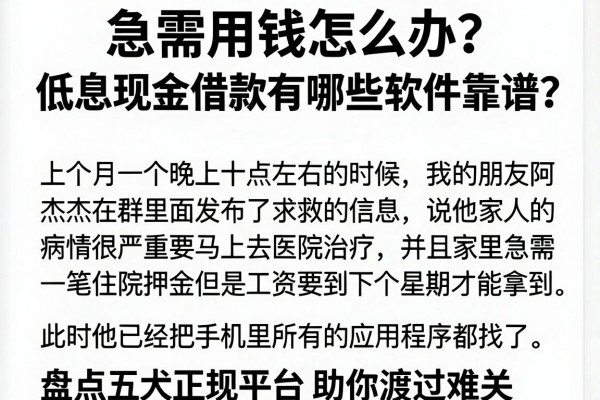急需用钱怎么办？低息现金借款有哪些软件靠谱？盘点五大正规平台助你渡过难关