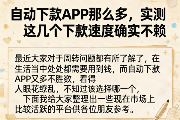 自动下款APP那么多，实测这几个下款速度确实不赖