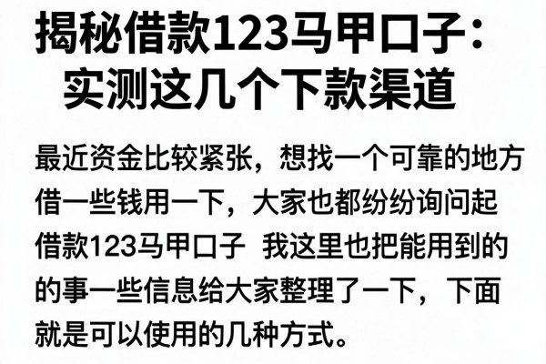 揭秘借款123马甲口子：实测这几个下款渠道