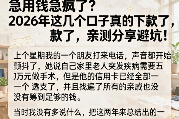 急用钱急疯了？2026年这几个口子真的下款了，亲测分享避坑！