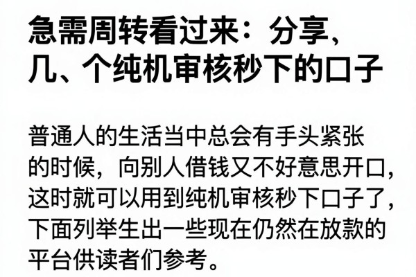 急需周转看过来：分享几个纯机审核秒下的口子